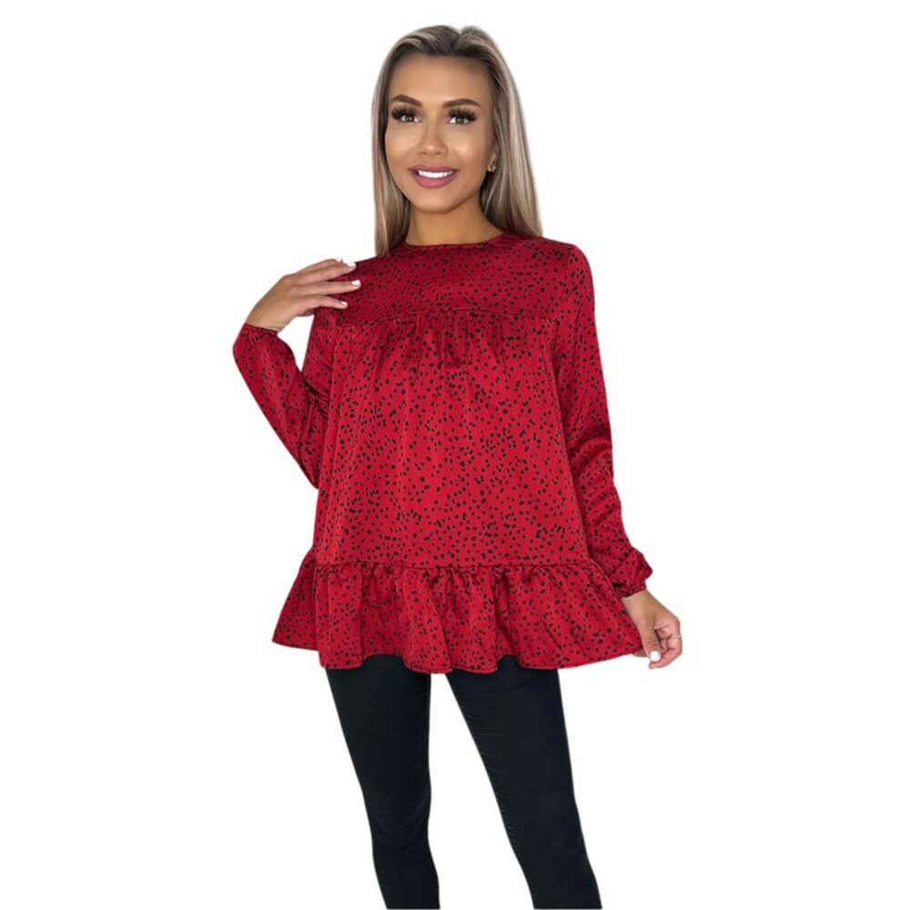 AX Paris Womens/Ladies Printed Long-Sleeved Smock Top / Red